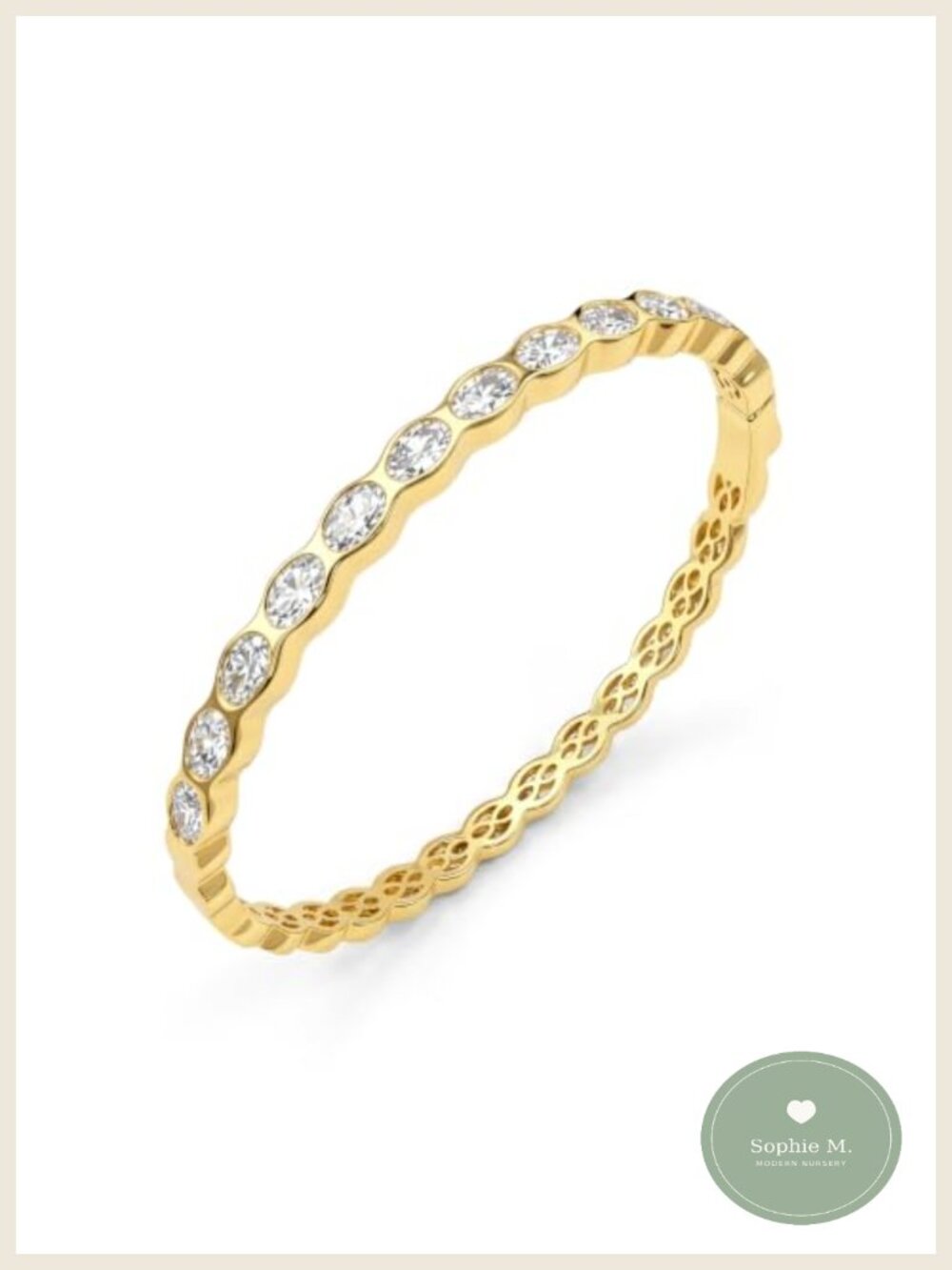 Gold Plated Bangle Bracelet Oval Cut Moissanite Women's Jewelry